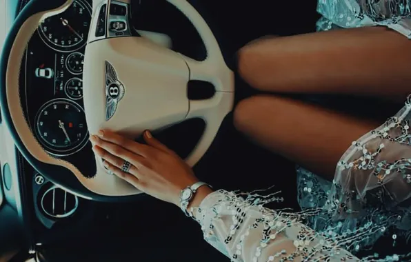 Auto, girl, watch, Bentley, ring, the wheel, legs, manicure
