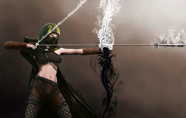 Picture Girl, Face, Bow, Mask, Guild Wars 2, Arrow, Side, Belly