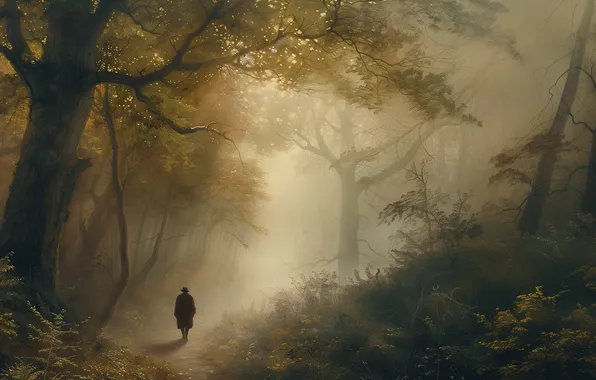 Autumn, forest, light, trees, branches, fog, Park, thickets