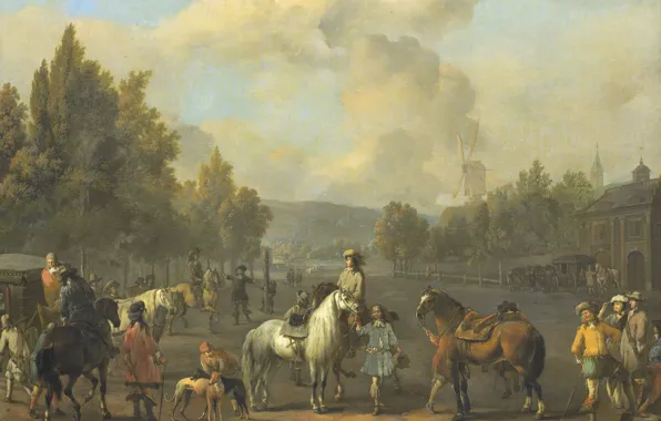 Oil, picture, canvas, Johannes Lingelbach, Riding School
