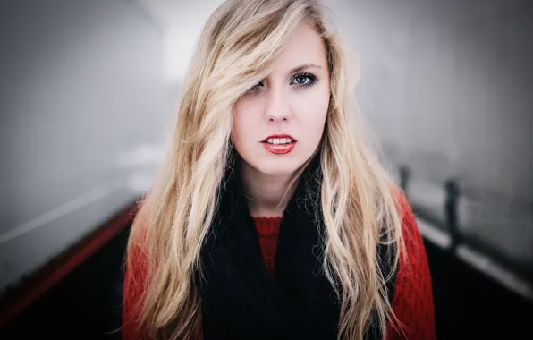 Picture red, model, scarf, lips, jacket, Natalia