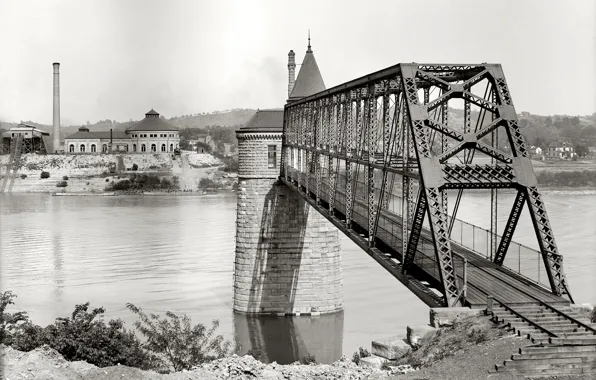 Picture bridge, retro, river, USA, 1903-the year