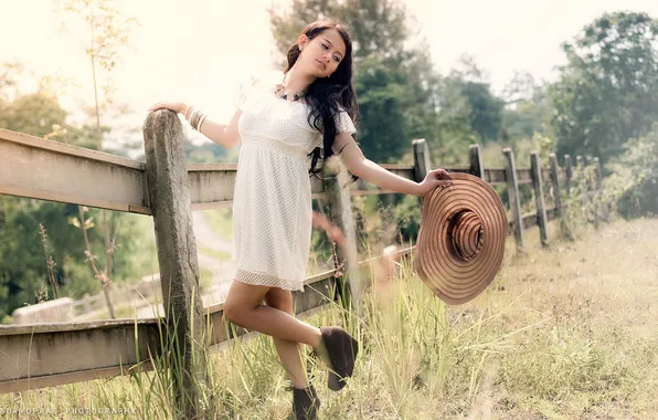 Summer, girl, the fence, hat