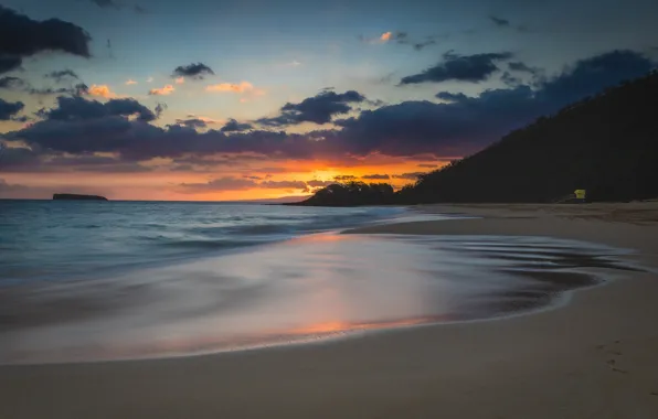 Picture sea, clouds, sunset, shore