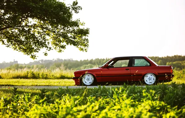 Picture car, BMW, red, tuning, E30, 3 series, a three-pointer