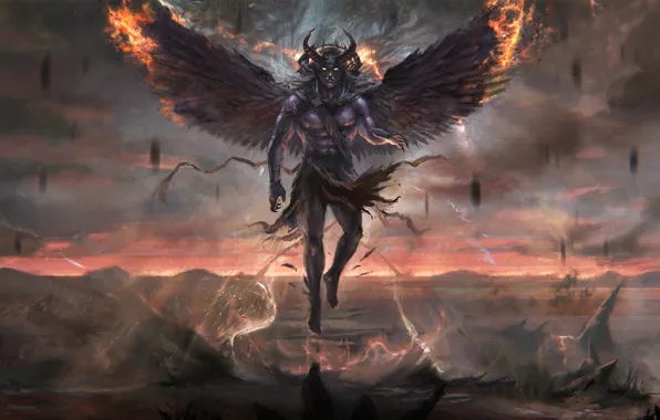 Background, wings, the demon