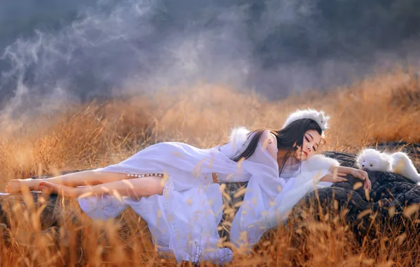 Picture girl, nature, fog, style, sleep, pair, sleeping, lies