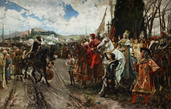 Picture People, Picture, Warriors, Men, The surrender of Granada in 1492, Spanish historical painter, Francisco Pradilla …