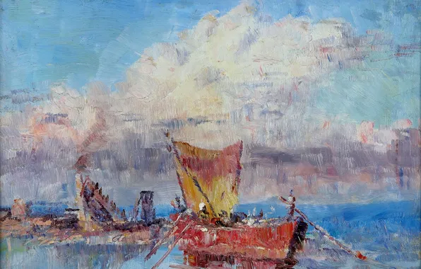 Boat, picture, sail, seascape, In Colombo, Frederick McCubbin, Frederick Mak-Cabin