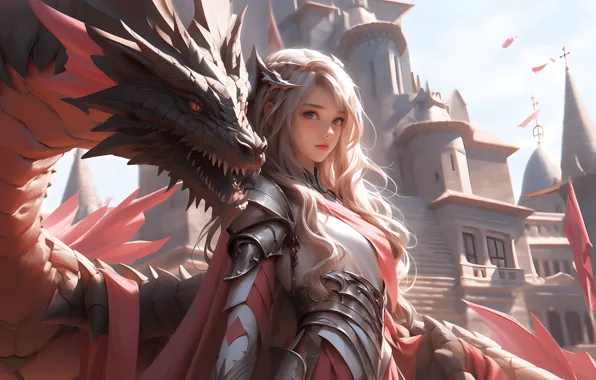 Picture girl, dragon, fantasy, Asian style, AI art, neural network