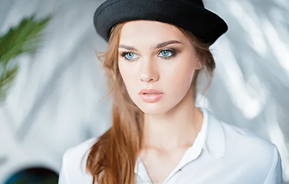 Look, girl, face, background, portrait, hat, Pavel Ermakov