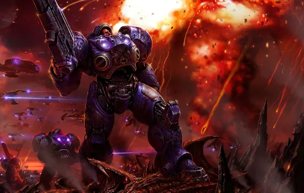 Picture the explosion, armor, Terran, Starcraft, shots, Zerg, infantry weapons