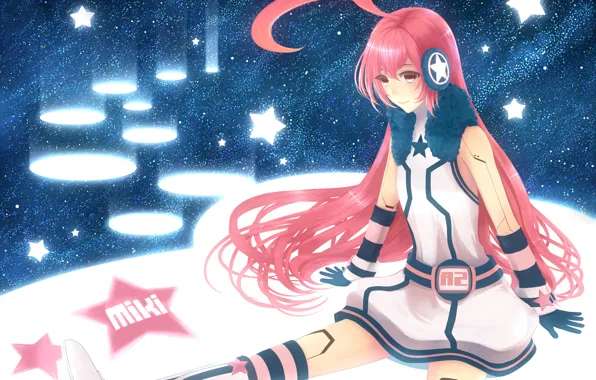 The sky, girl, space, stars, anime, headphones, art, Vocaloid