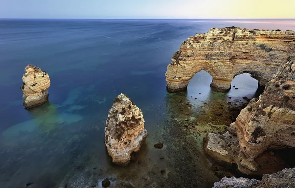 Sea, rock, arch, Portugal, Portugal, Algarve, Albandeira Beach