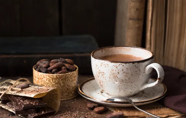 Cup, chocolate bar, cocoa, beans, Natasha Breen