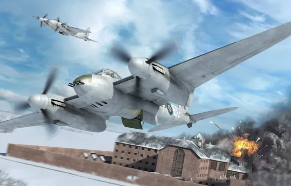 Figure, art, De Havilland Mosquito, British multi-purpose bomber, night fighter during the Second world war