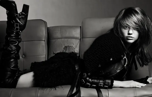 Girl, Sofa, leather