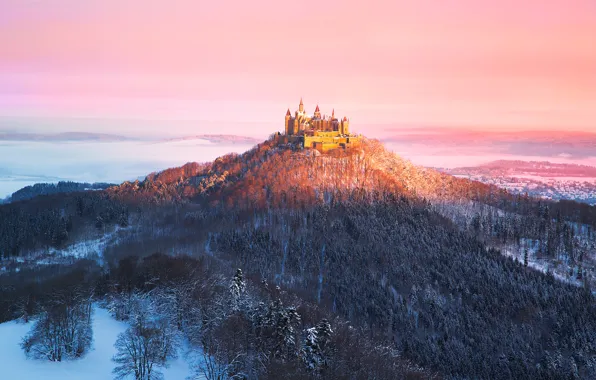 Light, fog, morning, Germany, Hohenzollern Castle, castle, Baden-württemberg, Hohenzollern Castle