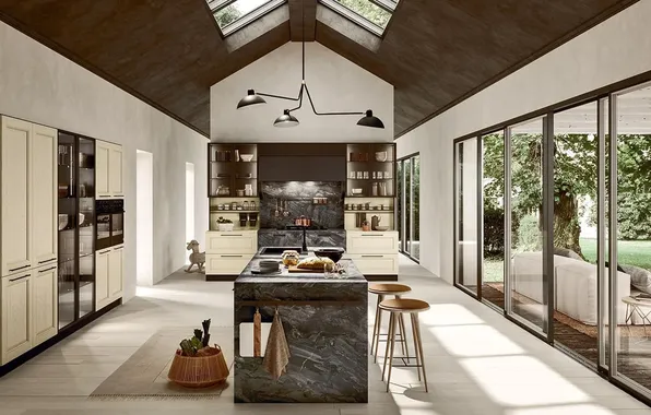 Style, Villa, interior, Italy, dining room, Italian design, kitchen with access to the terrace