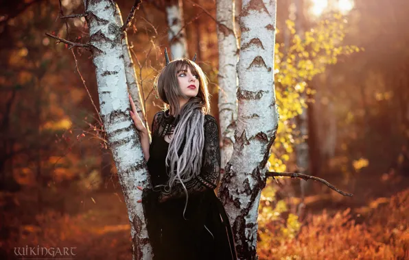 Autumn, forest, look, girl, light, trees, nature, style