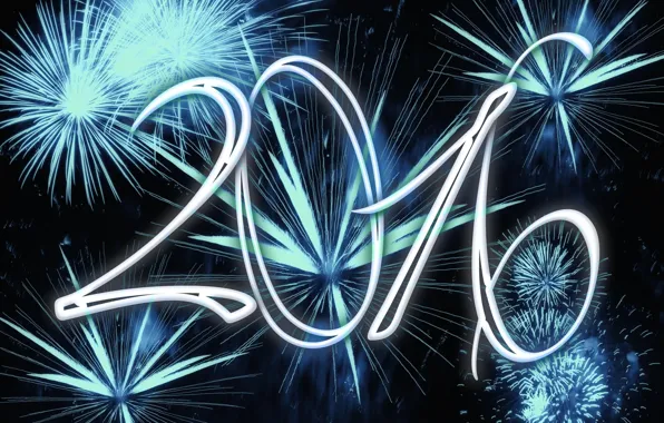 Fireworks, Happy New Year 2016, New year 2016, On New year 2016, calligraphic letters