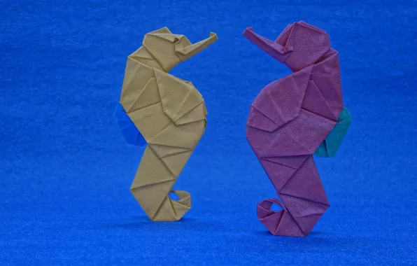 Paper, background, origami, seahorses
