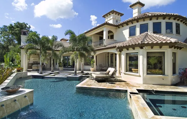 Picture the city, palm trees, Villa, pool, architecture