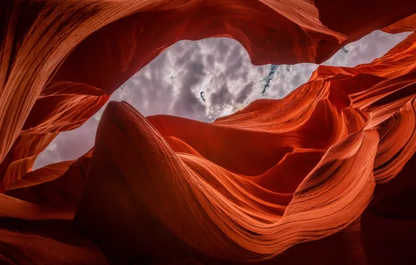 The sky, clouds, nature, rocks, pattern, texture, antelope canyon