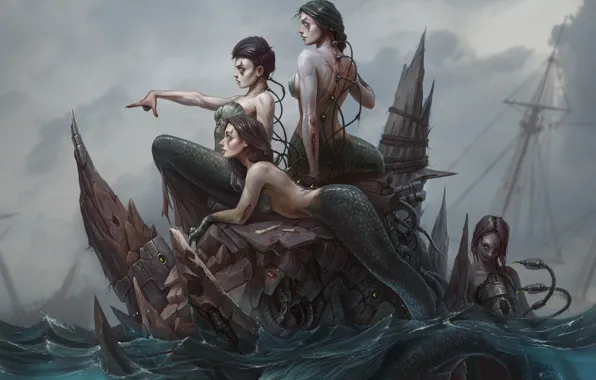 The ocean, Sea, Girls, Robots, Mermaid, Mermaid, Fantasy, Art