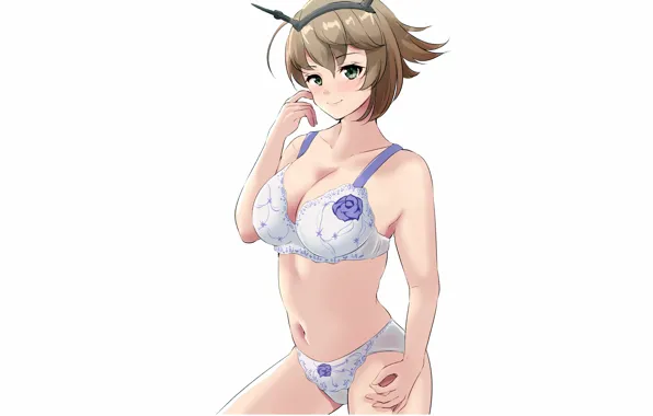 Girl, sexy, lingerie, bra, cleavage, panties, green eyes, brown hair