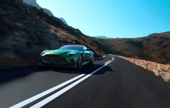Road, mountains, green, rocks, Aston Martin, Aston Martin, the front, 2023