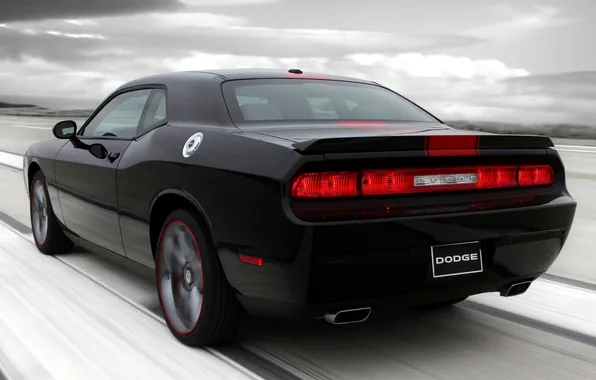 The sky, black, tuning, muscle car, Dodge, rear view, dodge, challenger