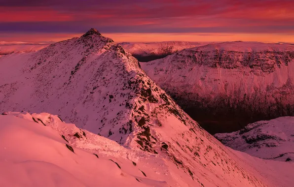 Picture Winter, Landscape, Sunset, Mountains, Helvellyn