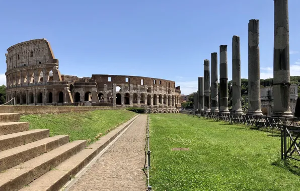Rome, Colosseum, Italy, columns, ruins