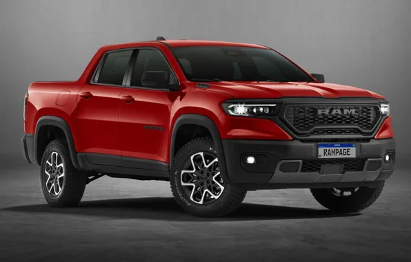 Picture red, red, pickup, exterior, pickup truck, 2023, Stellantis, Ram Rampage