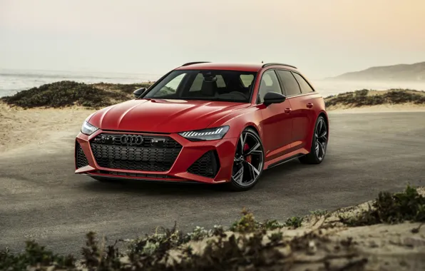 Sand, red, Audi, universal, RS 6, 2020, 2019, near the shore