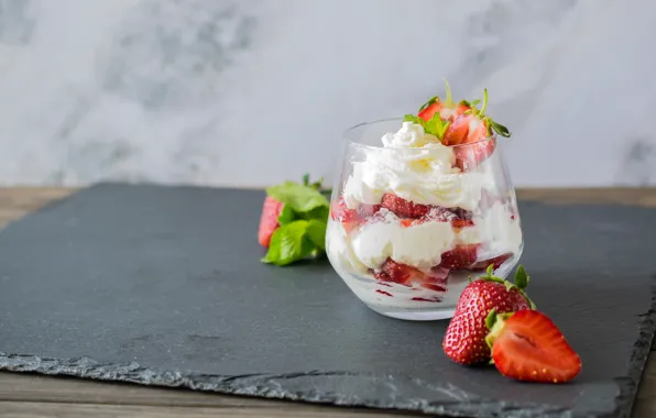 Wallpaper berries, cream, strawberry, ice cream, dessert