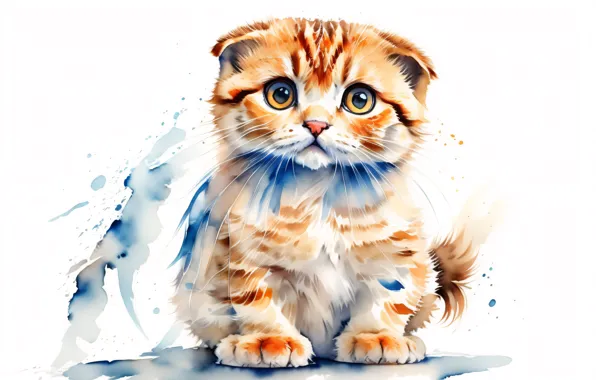 Cat, kitty, paint, divorce, red, watercolor, white background, blots