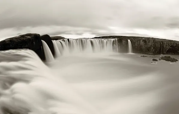 Picture landscape, nature, water, waterfall, cliff, overcast