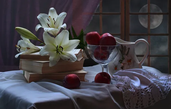 Flowers, Lily, still life, peaches