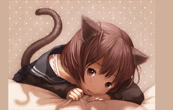 Look, bangs, tail pipe, sailor, neko girl, neko-Chan, cat ears