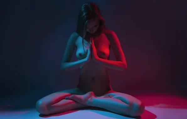 Red, Sexy, Blue, Neon, Colors, Nude, Pose