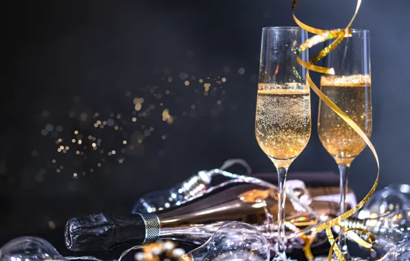 The dark background, holiday, wine, bottle, glasses, Christmas, pair, New year