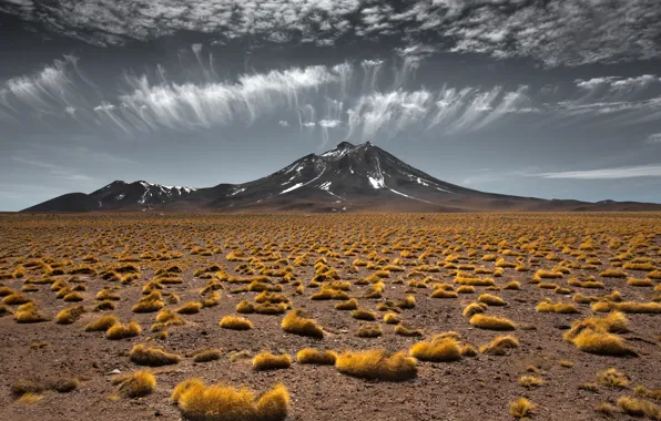 Picture clouds, the steppe, mountain