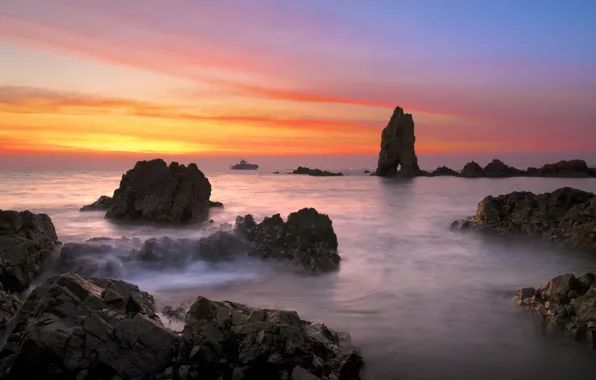 Sea, beach, summer, the sky, sunset, stones, rocks, shore