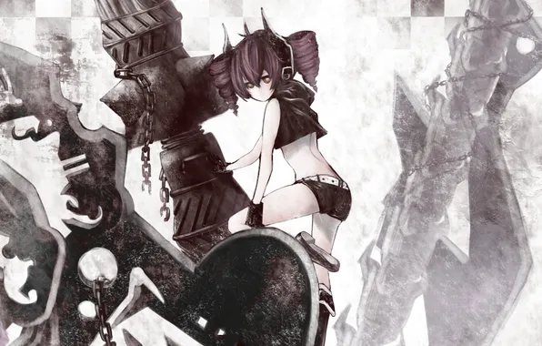 Girl, anime, art, chain, horns, black rock shooter, kasane teto, Utau