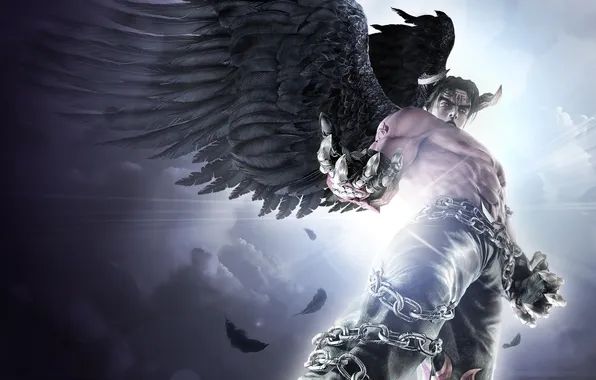 Look, wings, horns, chain, black, Tekken 6, tekken, Jin Kazama
