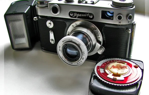 Picture background, the flash, camera Zorki 6", the meter "Leningrad 2"
