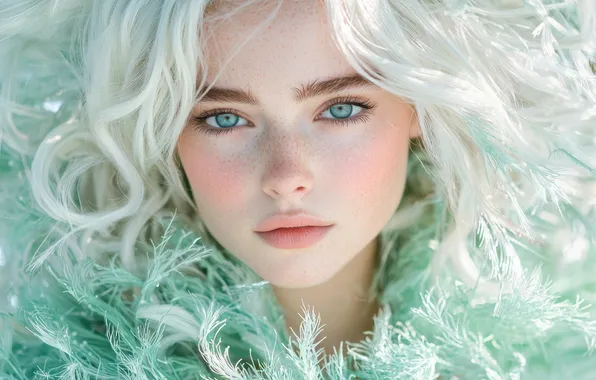 Look, girl, light, face, green, portrait, blonde, collar