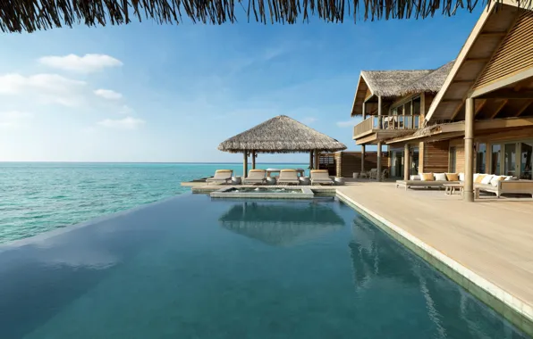 Sea, pool, The Maldives, the hotel, Bungalow